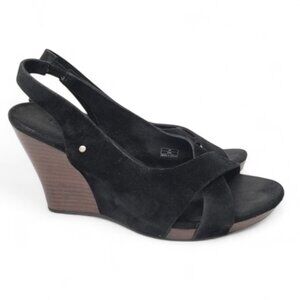 Ugg Hazel Suede Slingback Criss Cross Wedges Women's Open Toe Wood Tone Heel 7